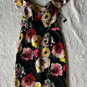 David Meister Bright Floral On/Off Shoulder Dress
